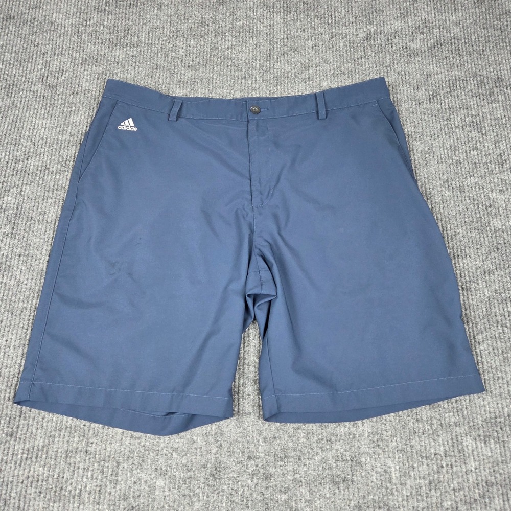 Adidas Mens Climalite‎ Golf Shorts Navy Blue Size 40 Flat Front 3 Stripe Logo - Picture 2 of 8